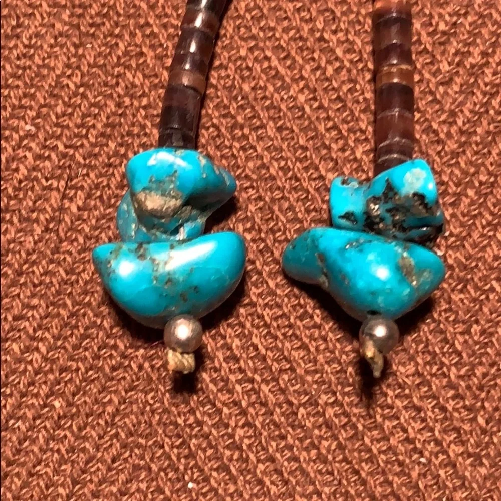 Turquoise uncut/horn beads earrings EC boho - Picture 3 of 7